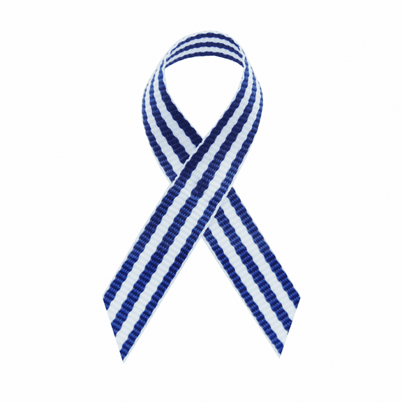 Royal Blue Taffy Stripe Fabric Awareness Ribbons - Bag of 250 Lapel Ribbons w/ Clutch Pins