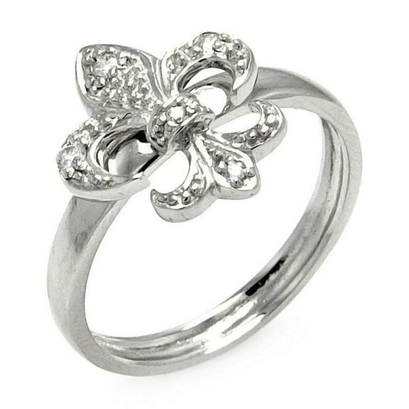 Sterling Silver 925 Rhodium Plated Clear CZ Fleur De Lis Ring White Jewelry Female Size 8