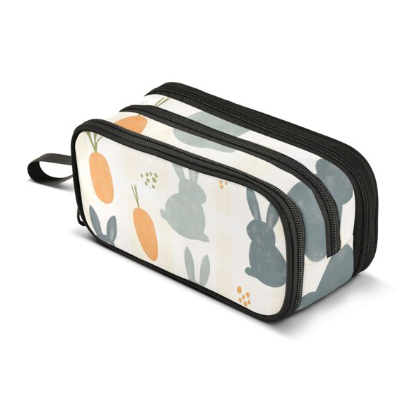 FORMRS Pencil Case with 3 Compartments Zipper Pouch, Elementary School Level and up, Whimsical Rabbits
