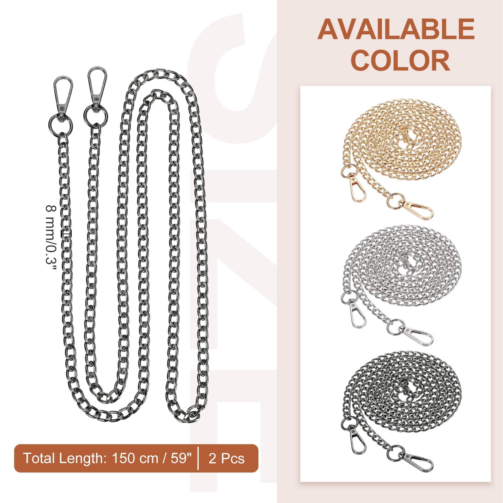 Uxcell Purse Chain Strap Iron Flat Chain Strap Alloy Handles Bag Strap Replacement Black 59"