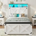 thumbnail image 2 of Farmhouse Twin Size Bed Frame with Charging Station and LED Lights, Twin Platform Bed with Tall Headboard,Bed Frame with Storage Ottoman, No Box Spring Needed, White, 2 of 9