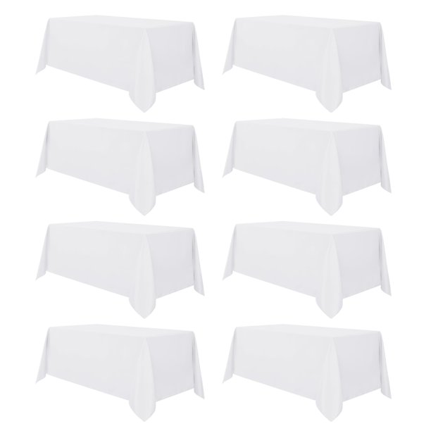 Mantel sancua de poliéster blanco de 90 x 132 cm para mesa de 6 pies, 8 unidades