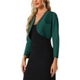 thumbnail image 4 of INSPIRE CHIC Women's Top Elegant Crop Cardigan Long Sleeve Floral Lace Panel Knit Shrug Top M Dark Green, 4 of 5