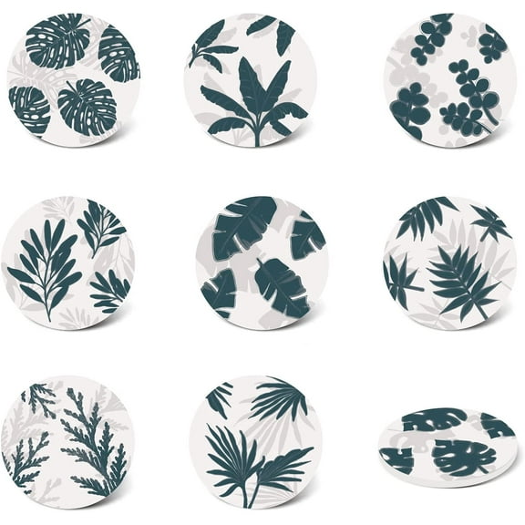 Set of 9 Plant Absorbing Stone Coasters with Cork Base Ceramic Drink Coasters Funny Birthday Housewarming for Tabletop Protection Suitable for Kinds of Cups Wooden Table
