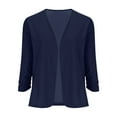 thumbnail image 6 of XPMWRP Women's Solid Color Casual Lightweight Jackets Ruched 3/4 Sleeve Open Front Work Office Blazer Suit Lapel Coat Blue M, 6 of 9