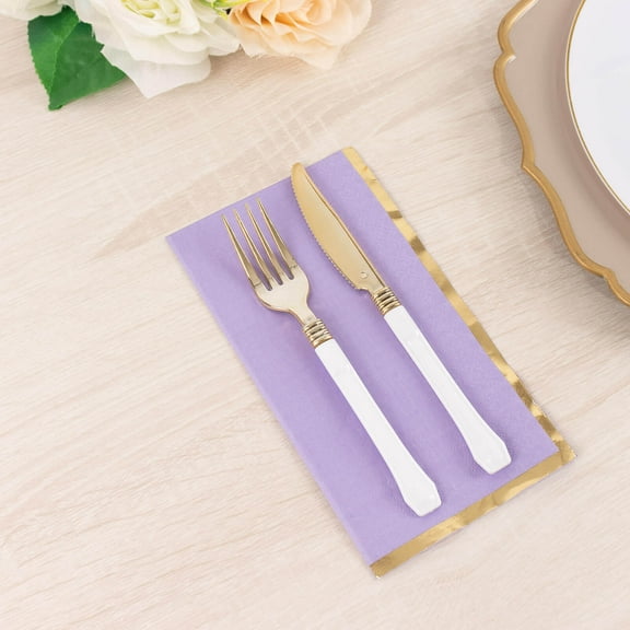 Efavormart 50 Pack Lavender Soft 2 Ply Dinner Paper Napkins with Gold Foil Edge, Disposable Party Napkins