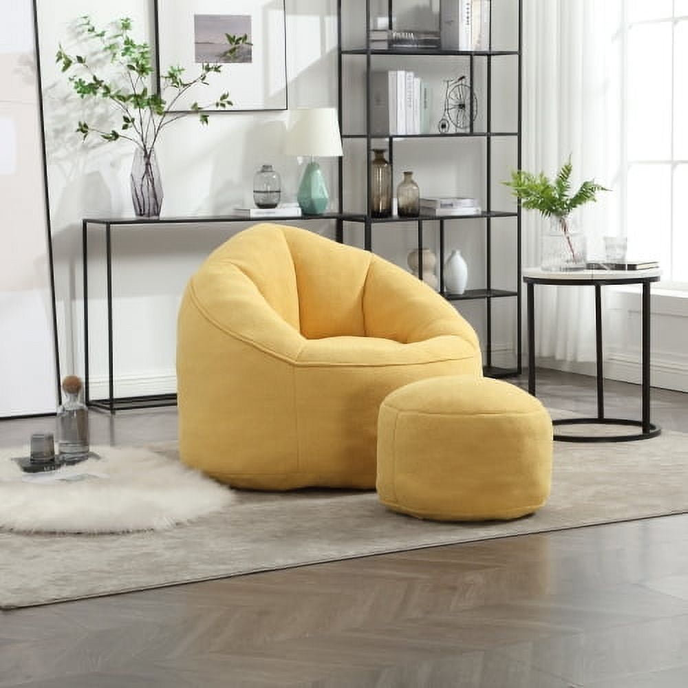 BSHTI 40"Bedding Bean Bag Sofa Chair,High Pressure Foam Bean Bag Chair,Adult Material with Padded Foam Padding Compressed Bean Bag With Footrest-Yellow