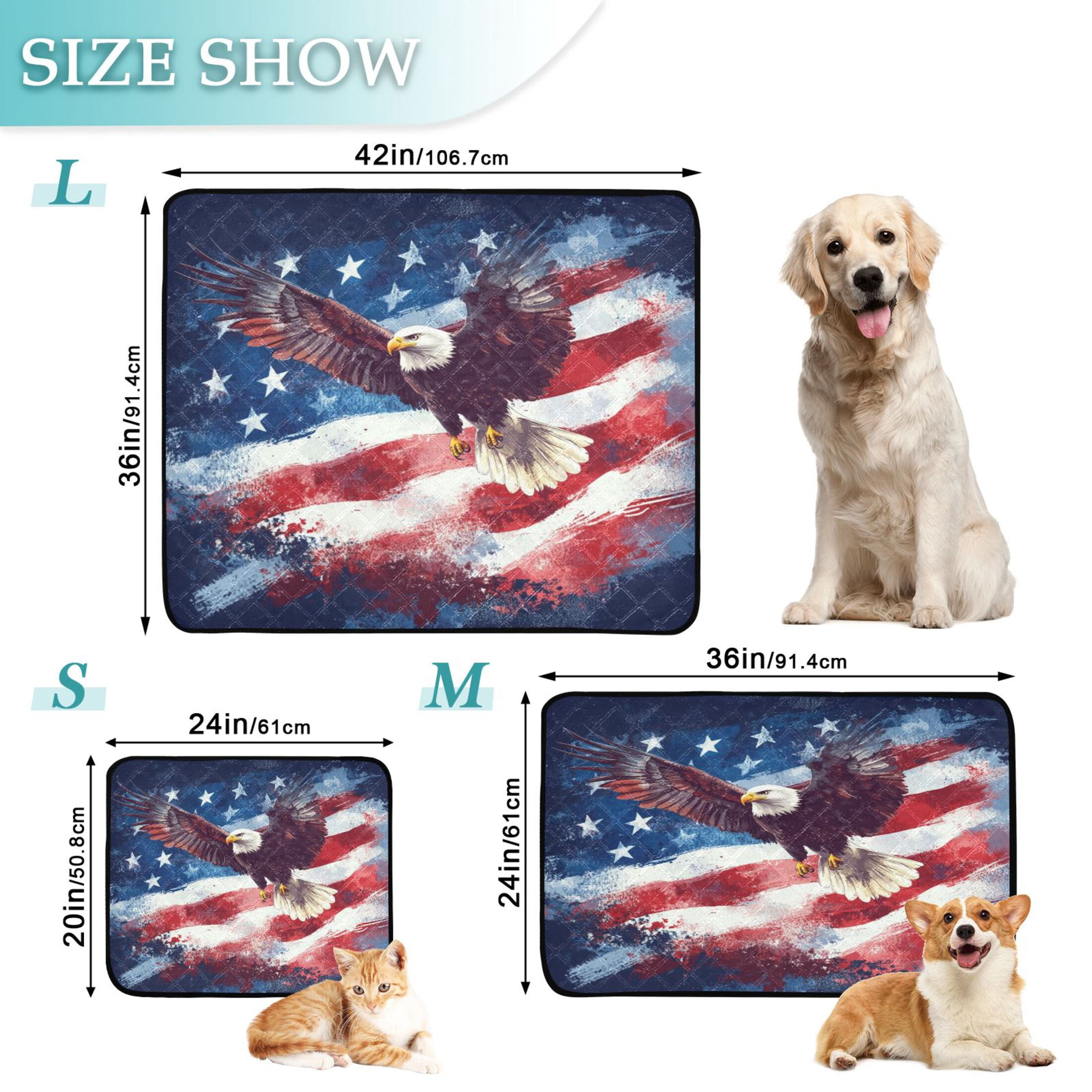 Qxltty American Flag with Eagle Cat litter Pads Pet Set of 2 Diaper Mats Center Anti-leakage Layer Absorbent Soft and Comfortable