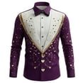 thumbnail image 2 of HOWPAY Men's Dress Shirts Valentines Graphic Slim Fit Long Sleeve Shirt Button up Stretch Casual Lightweight Holiday Party Fall Clothes Purple XXXXL, 2 of 3