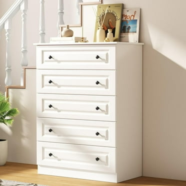 SEEDAY Dresser for bedroom,5 Drawer Dresser Tall White Dresser with Large Storage Space, for Bedroom,Hallway,Entryway