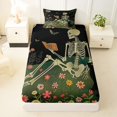 thumbnail image 3 of Homewish Vintage Skeleton Cat Twin Sheets,Retro Flower Plants Bedding,Halloween Bed Set,3-Piece,1 Fitted Sheet and 1 Pillowcase, 3 of 6