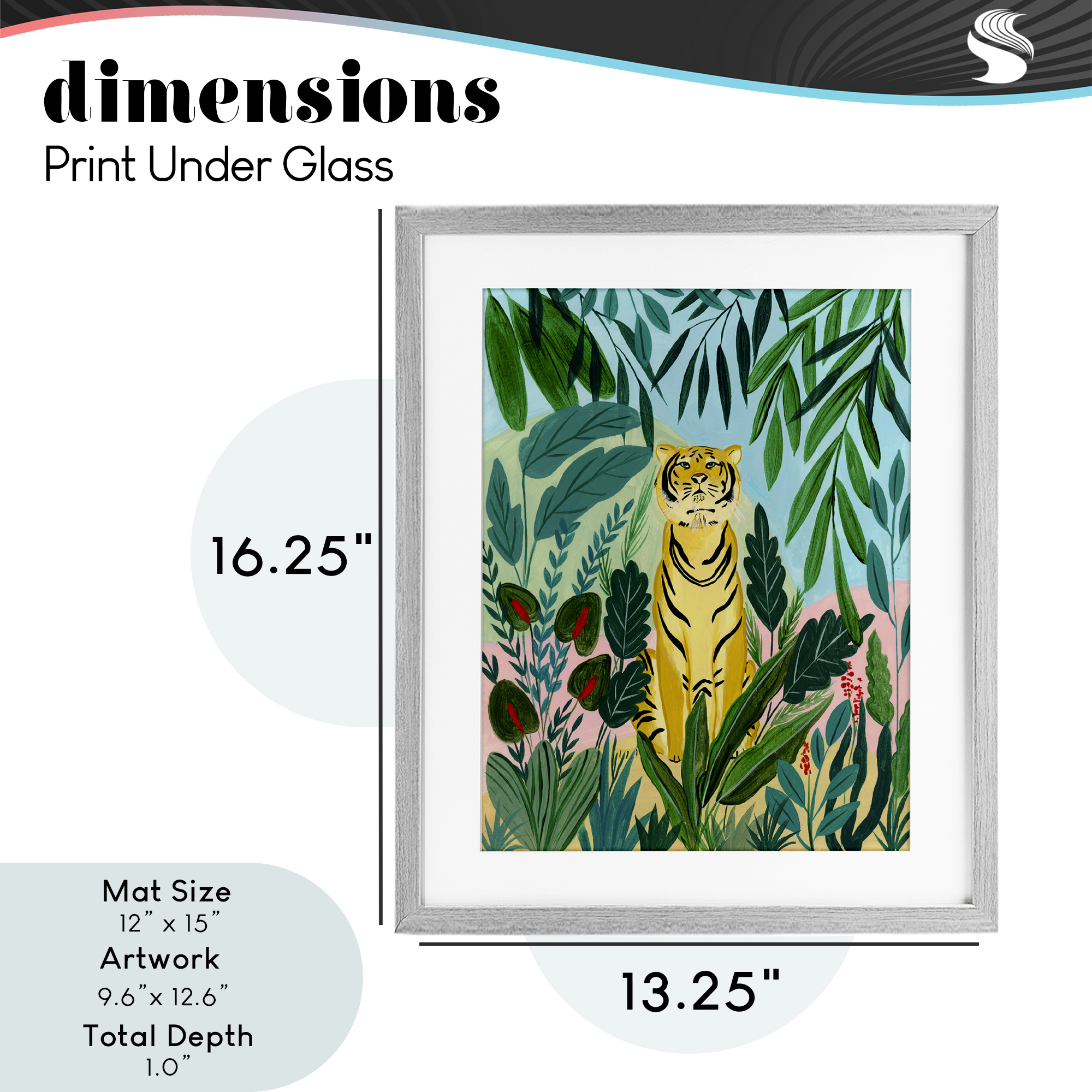 Stoic Tiger Tropical Forest Gray Framed Print Under Glass, design by Nabeela Rumi