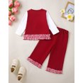 thumbnail image 2 of Yaoqi 3T Toddler Girl Outfit Set 4T Child Girls Clothing Ruffle Long Sleeves Cherry Embroidery Top Wide Leg Pants 2pcs Clothes Red, 2 of 6