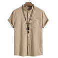 thumbnail image 4 of Sopiago Mens Summer Tops Linen Mens Short Sleeve Button Down Shirt Workout Shirts Cotton Casual Shirts for Men Shirt Dress Loose Plain Tshirts Khaki,3XL, 4 of 4
