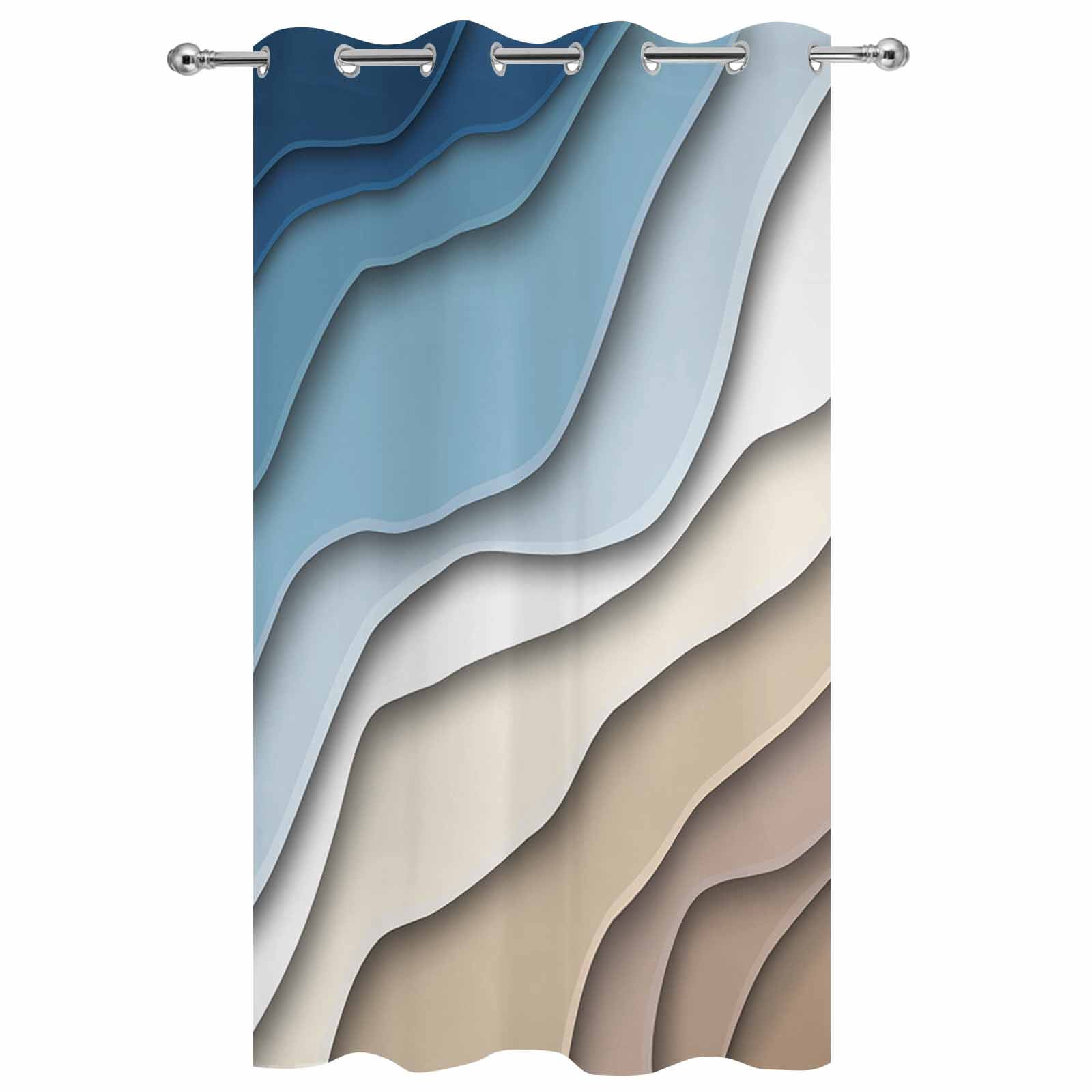 Outdoor Curtains for Patio Waterproof, Navy Blue Brown Ombre Windproof Pravicy Outside Porch Blackout Curtain, Modern Geometric Abstract Cream Sun Blocking Grommets Curtains for Cabana 54"x108"
