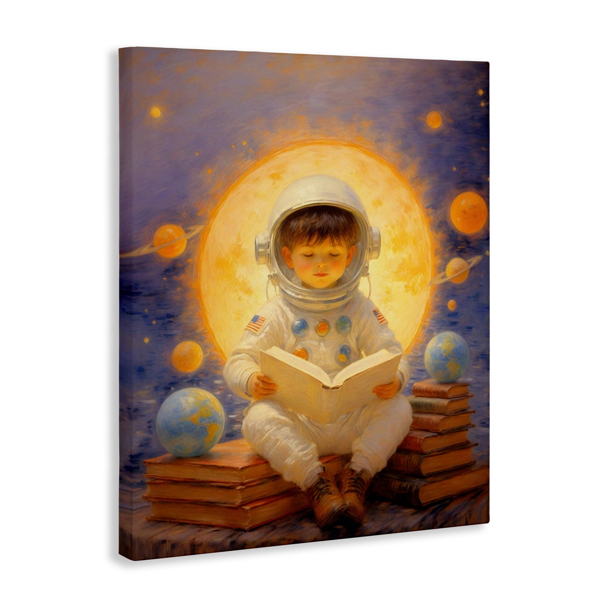 Astronaut Child Learning Canvas Wall Art, design by Angie Hawke