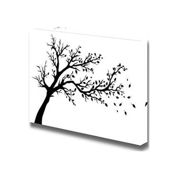 Canvas Prints Wall Art - Tree Silhouette Artistic Tree with Branch and Leaves in Black and White | Modern Wall Decor/Home Art Stretched Gallery Canvas Wrap Giclee Print & Ready to Hang - 12"