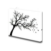 Canvas Prints Wall Art - Tree Silhouette Artistic Tree with Branch and Leaves in Black and White | Modern Wall Decor/Home Art Stretched Gallery Canvas Wrap Giclee Print & Ready to Hang - 12"