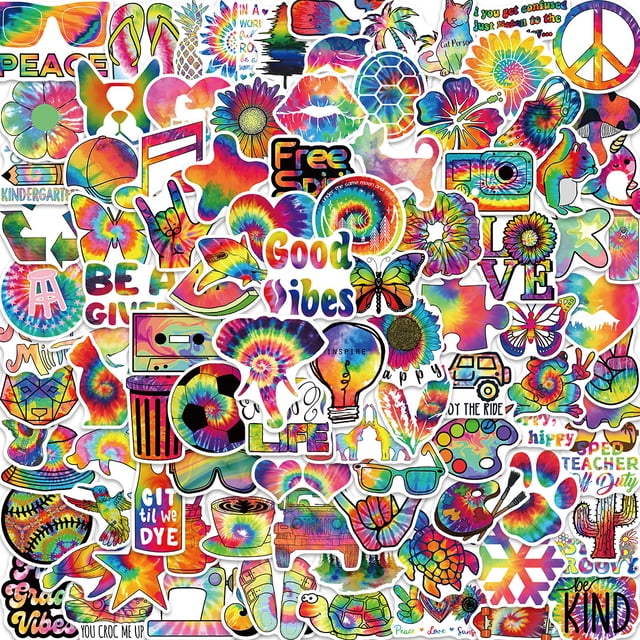 Pegatinas Tie Dye Rainbow Waterproof Graffiti 100 unidades