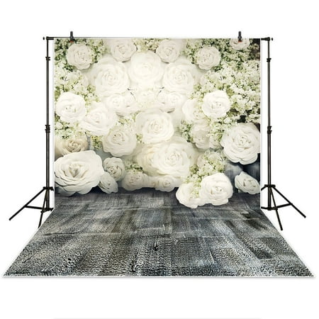 Photography Background Paper HelloDecor Polyster 5x7ft Photography Backdrop white paper flowers wall wedding gray floor background props photocall photobooth Photo studio ()