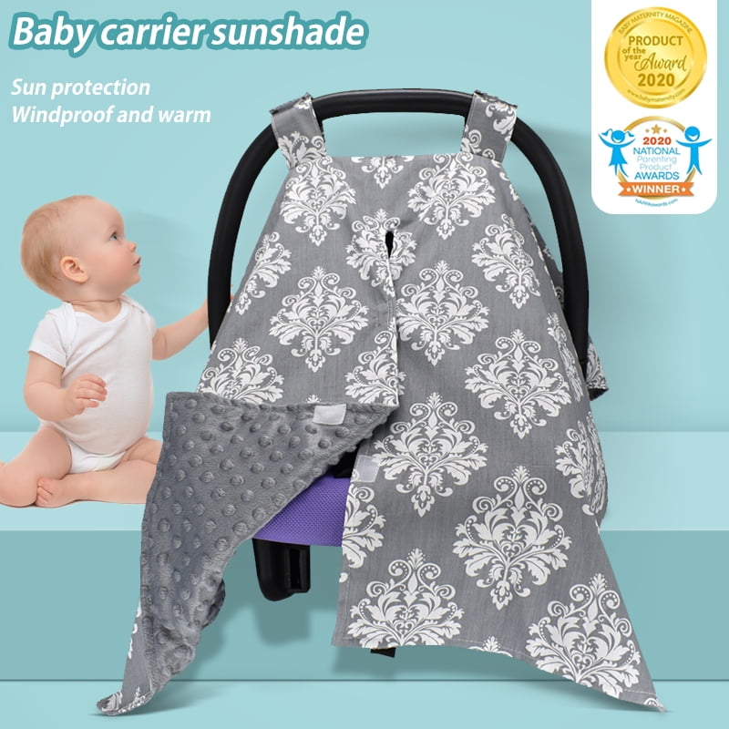 3 in 1 Baby Carseat Canopy White Floral Minky Sunshade Covers Nursing Cover Up Apron with Peekaboo