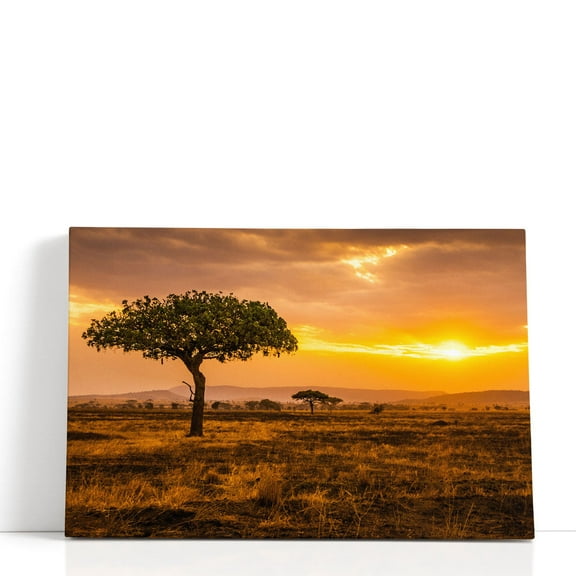 Sunset at Serengeti Park, Africa - Wrapped Canvas Print Wall Art | 18" W x 12" H
