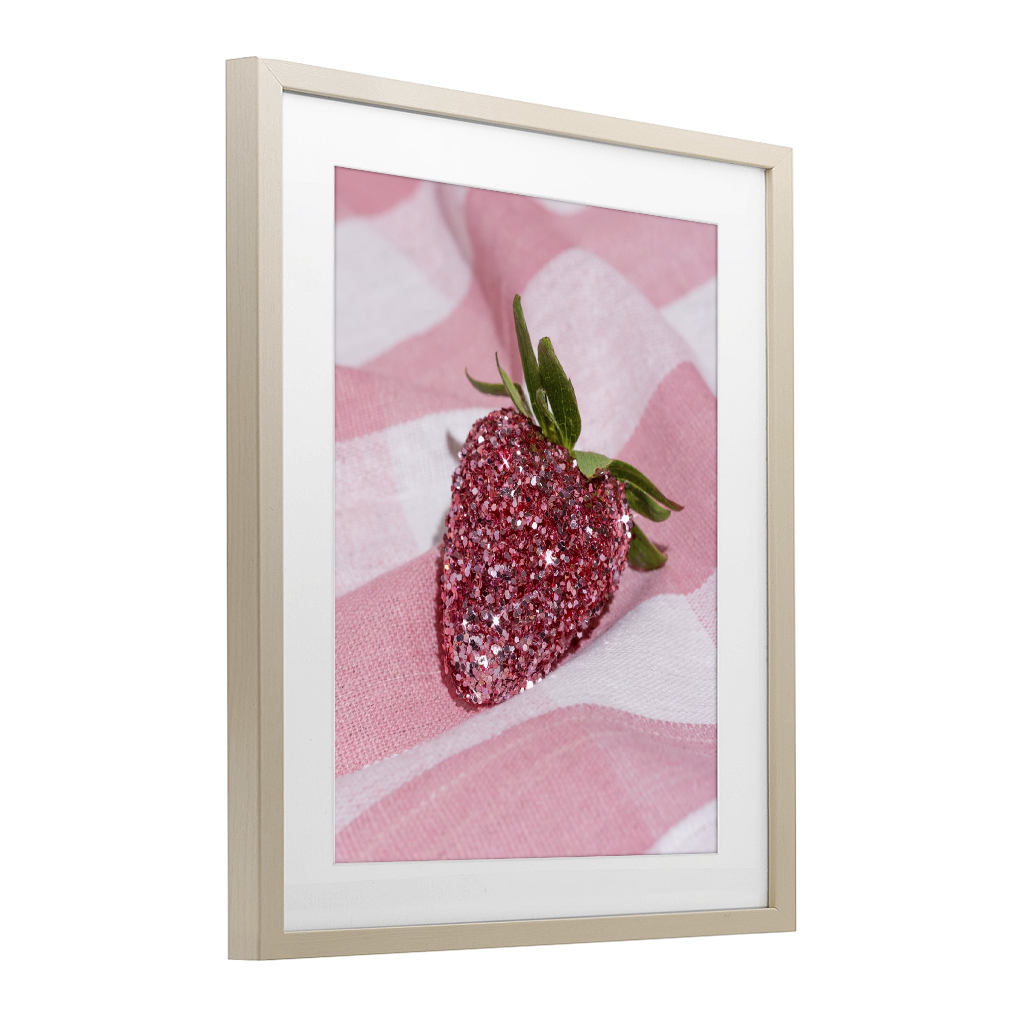 Stupell Industries Glimmer Strawberry on Pink Birch Framed Print Under Glass, design by LISH Creative
