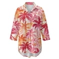 thumbnail image 4 of Xoenoiee Palm Tree Plumeria Flower Print Summer Dresses for Women 2026 Button Down Swimsuit Coverup Long Sleeve Tshirt Dresses Casual Mini Beach Dress Vacation Outfit, M, 4 of 7