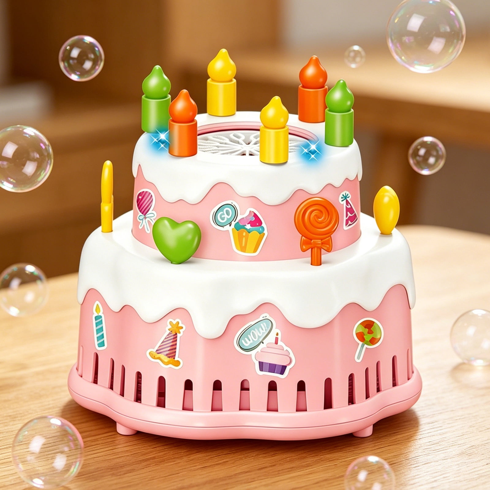 Electric Cake Bubble Machine for Kids Birthday Party – Automatic Bubble Blower Toy with Lights, Music(70ml)