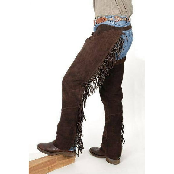 Tough 1 Western Chaps Adult Contour Fringed Adjustable S Brown 63-88