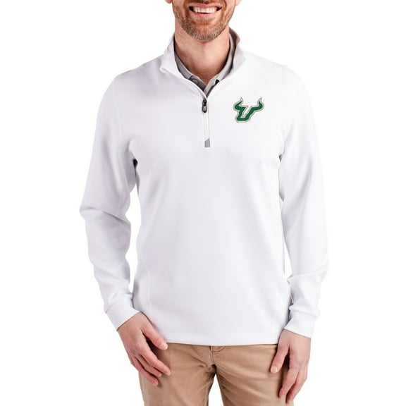 Men's-Cutter & Buck White South Florida Bulls DryTec Traverse Stretch Eco Tri-Blend Quarter-Zip Pullover