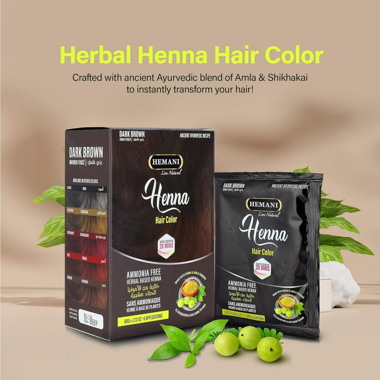 HEMANI Hair Henna Color 2.12 OZ (60g) 6 Applications, Colors in 20