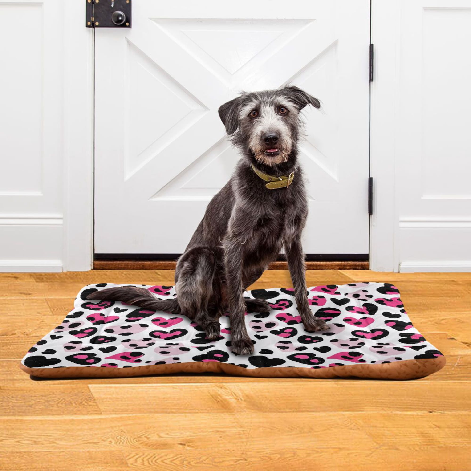Iauyy 18x24inch Washable Dog Bed Mats 4cm Thick Comfort Pet Bed with Non-Slip Bottom for Crates Indoors & Outdoors - Puppy Essentials A Leopard Print Style
