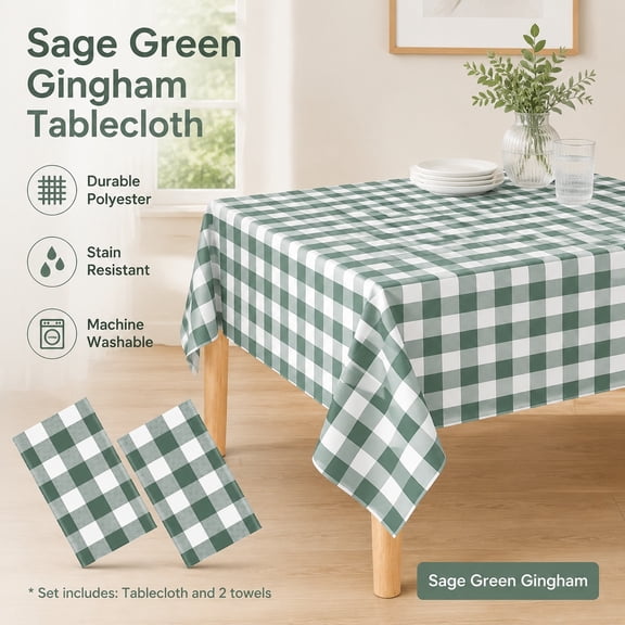 2 Pcs Dark Green Gingham Tablecloth 54x108 Inch Disposable Plastic Checkered Table Covers for Picnic, Birthday, Baby Shower, Wedding, Party Decor