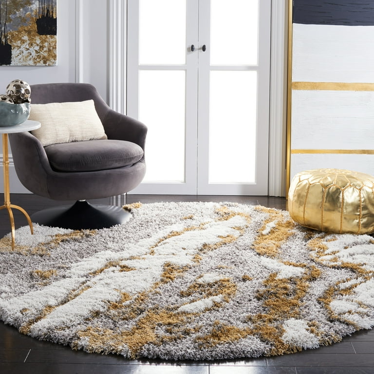 SAFAVIEH Horizon Shag Collection HZN890D Abstract Area Grey / Gold