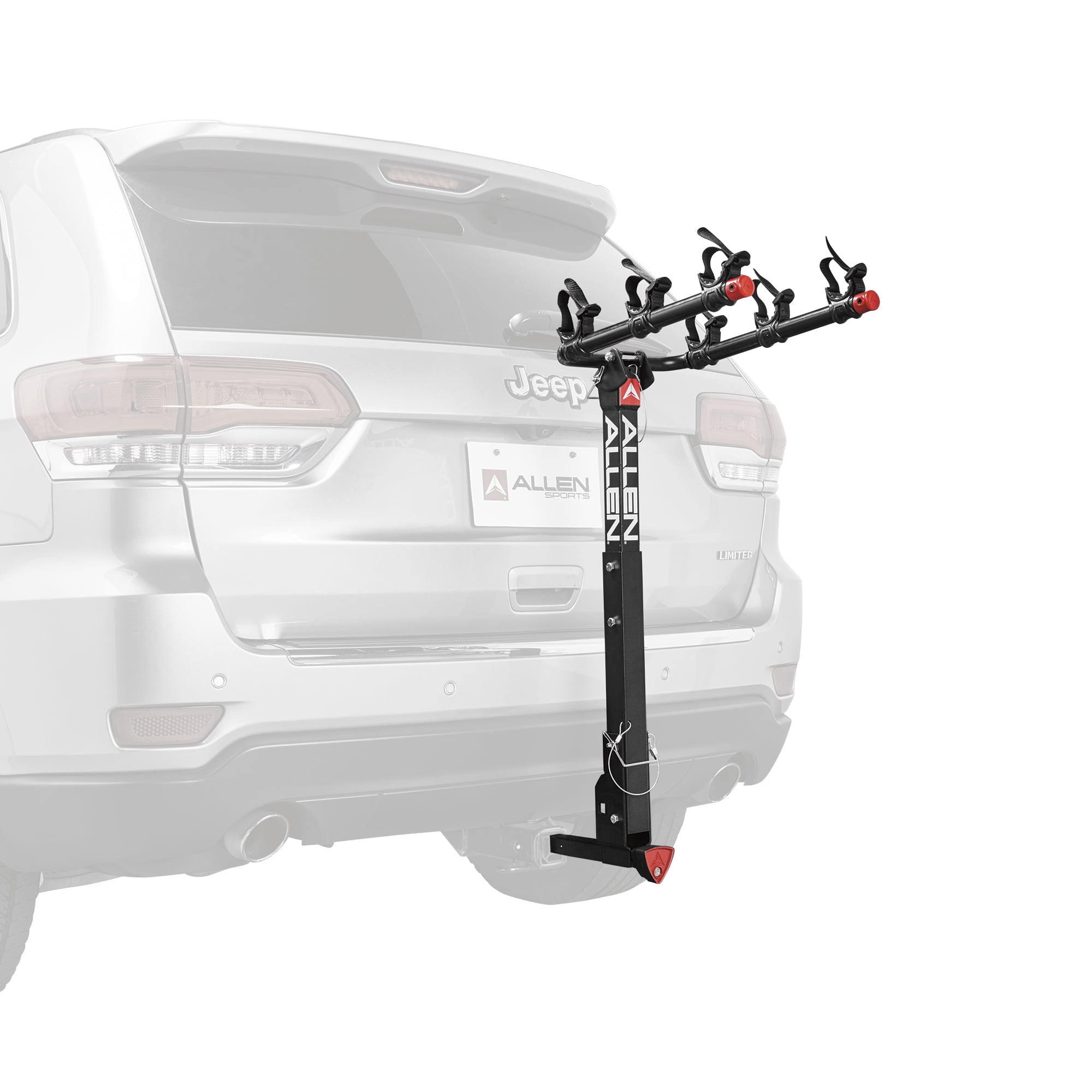 Black Allen Sports 21 Inch Over the Trunk Deluxe 4 Bike Rack with Tie Downs 