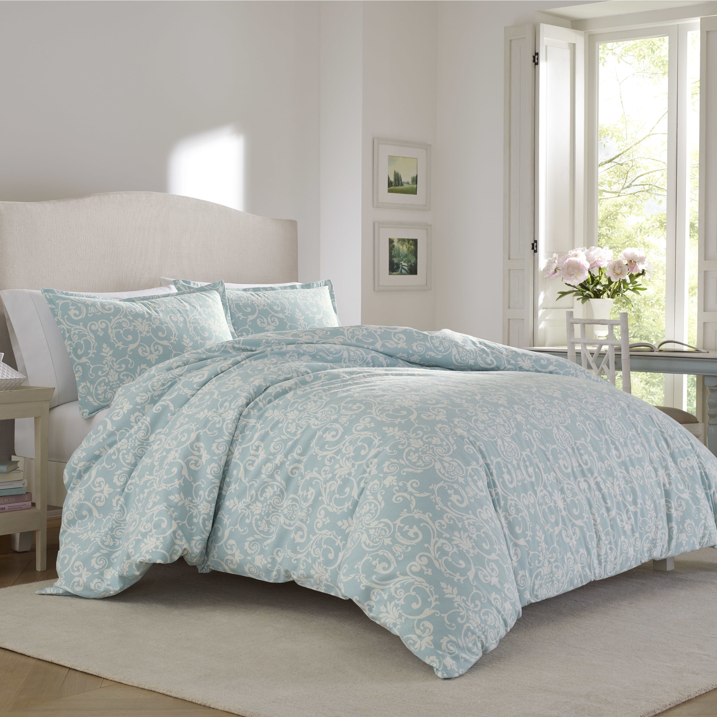 Laura Ashley Kensington Scroll Blue Flannel Comforter Set