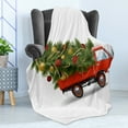 thumbnail image 4 of Christmas Soft Flannel Fleece Throw Blanket, Red Retro Style Farm Truck and Big Xmas Tree Tinsel Balls Candy Design, Cozy Plush for Indoor and Outdoor Use, 70" x 90", White Red Green, by Ambesonne, 4 of 5