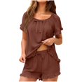 thumbnail image 2 of Delayuji Womens Two Pieces Sets Outfits Shorts and Tops Fringed Crop Edge Short Sleeve Sets Home Clothing Loungewear Sleepwear, 2 of 7
