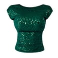 thumbnail image 4 of Green Young Adult Tops Women's Sleeveless Glitter Sequin Tank Tops Vest Tops Backless Glitter Camisole Going Out Tops for Women, 4 of 6