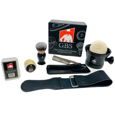 G.B.S Black Luxury Shaving Kit – Wood Straight Razor Mug Natural Soap Brush Alum block Strop and Paste Grooming Kit Black G.B.S Black Luxury Shaving Kit – Wood Straight Razor Mug Natural Soap Brush Alum block Strop and Paste Grooming Kit Black