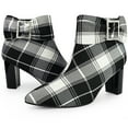 thumbnail image 4 of Unique Bargains Plaid Pointy Toe Bow Decor Zipper Chunky Heels Ankle Boots for Women Black 8, 4 of 7