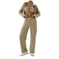 thumbnail image 2 of Women High Waisted Drawstring Wide Leg Cargo Pants Trendy Casual Baggy Joggers Pants with Pockets Cocoa Color L, 2 of 9