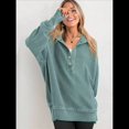 thumbnail image 4 of Sudadera con Capucha de Larga Extragrande para Mujer, Cuello en V, Botones y Abertura Lateral, Estilo Informal. Verde Pavo Real S, 4 of 9