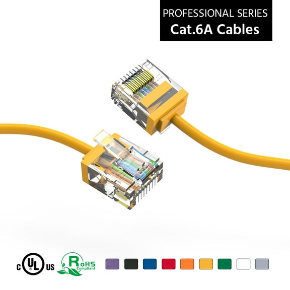 ACCL 10Ft Cat6A UTP Super-Slim Ethernet Network Cable 32AWG Yellow, 1 Pack