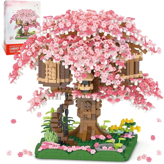 Cherry Blossom Bonsai Tree Mini Micro Building Set, Japanese Sakura Tree House Model Sets for Adults, Flowers House Mini Bricks Building Kit, Creative Gift Toys for Kids 12-14