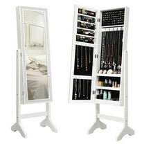 Gymax Full Length Mirror Jewelry Organizer Vanity Box w/ 18 LED Lights White
