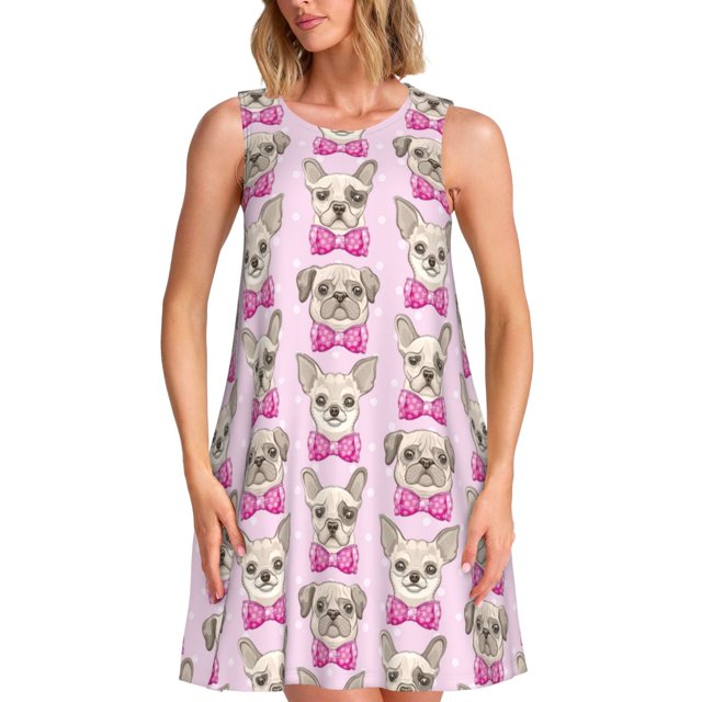Balery Cute puppy Vestidos de verano para mujer con estampado: vestido holgado sin mangas, vestido playero informal y cómodo para días calurosos.