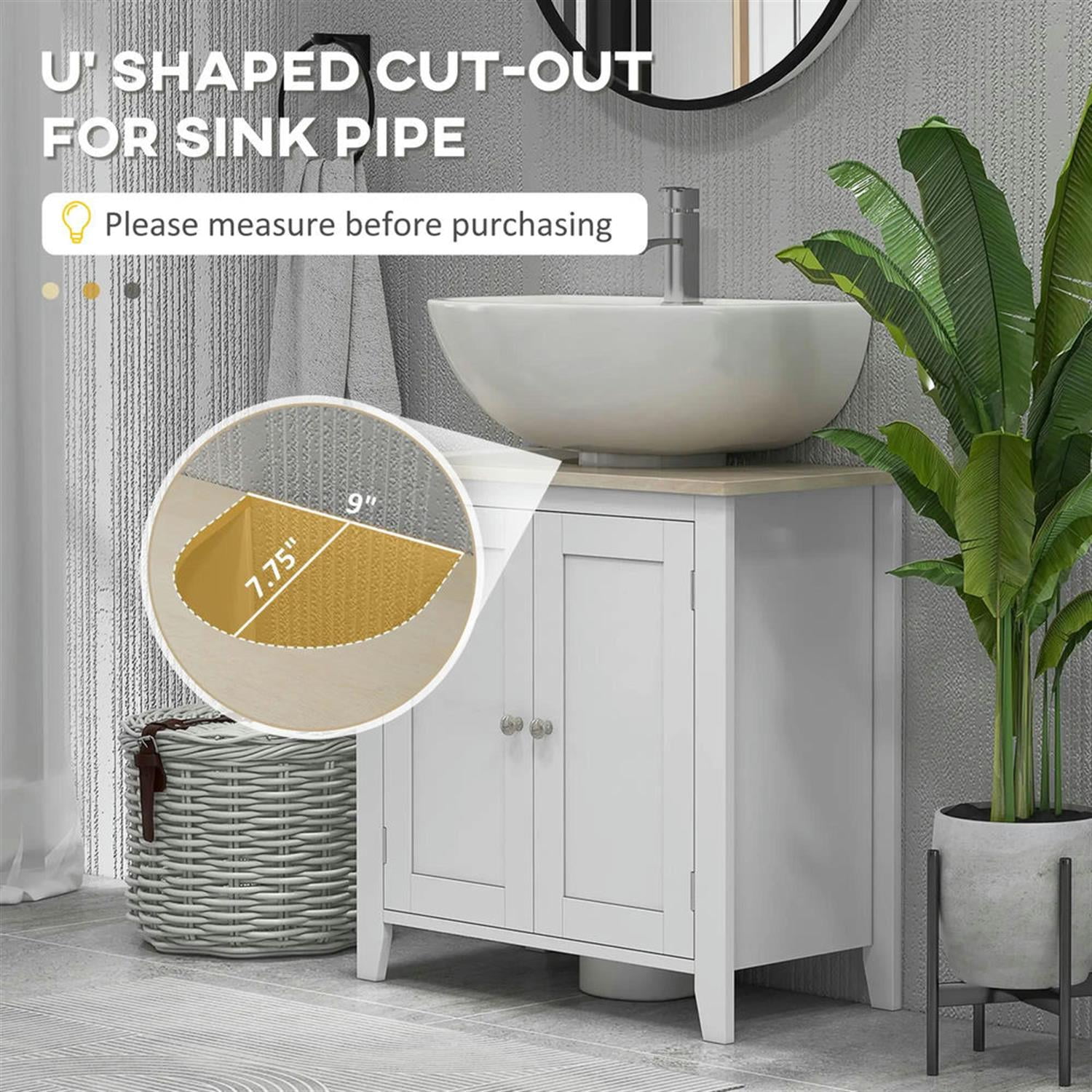 Demi Bonn 23" Bathroom Vanity with U-Shape Cut-Out and Adjustable Shelf, Pedestal Sink 2-Door Cabinet, Under Sink Cabinet, White