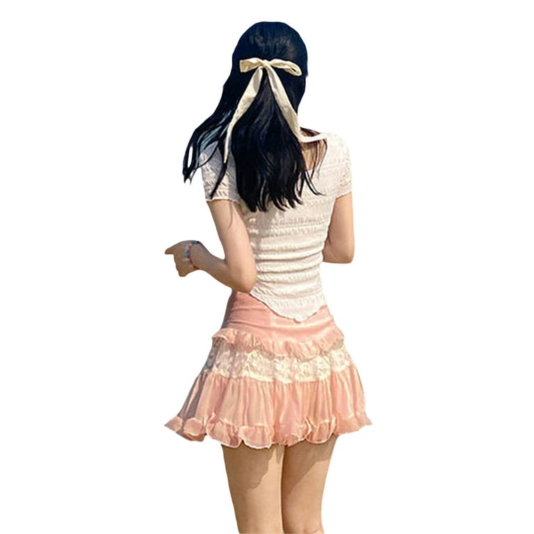 Bangyeer Women Mini Skirt Low Waist Lace Patchwork Ruffle Mini Skirt Sweet 90s E Girl Aesthetic Walmart